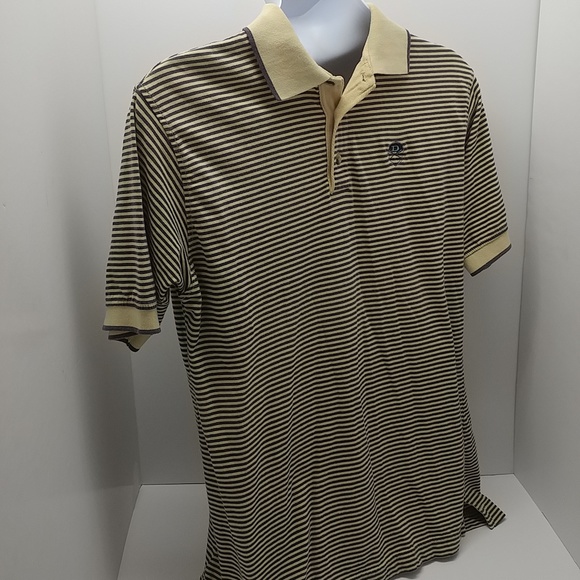 Dockers Khakiware men's short sleeve polo shirt large blue/yellow stripes - Picture 2 of 12
